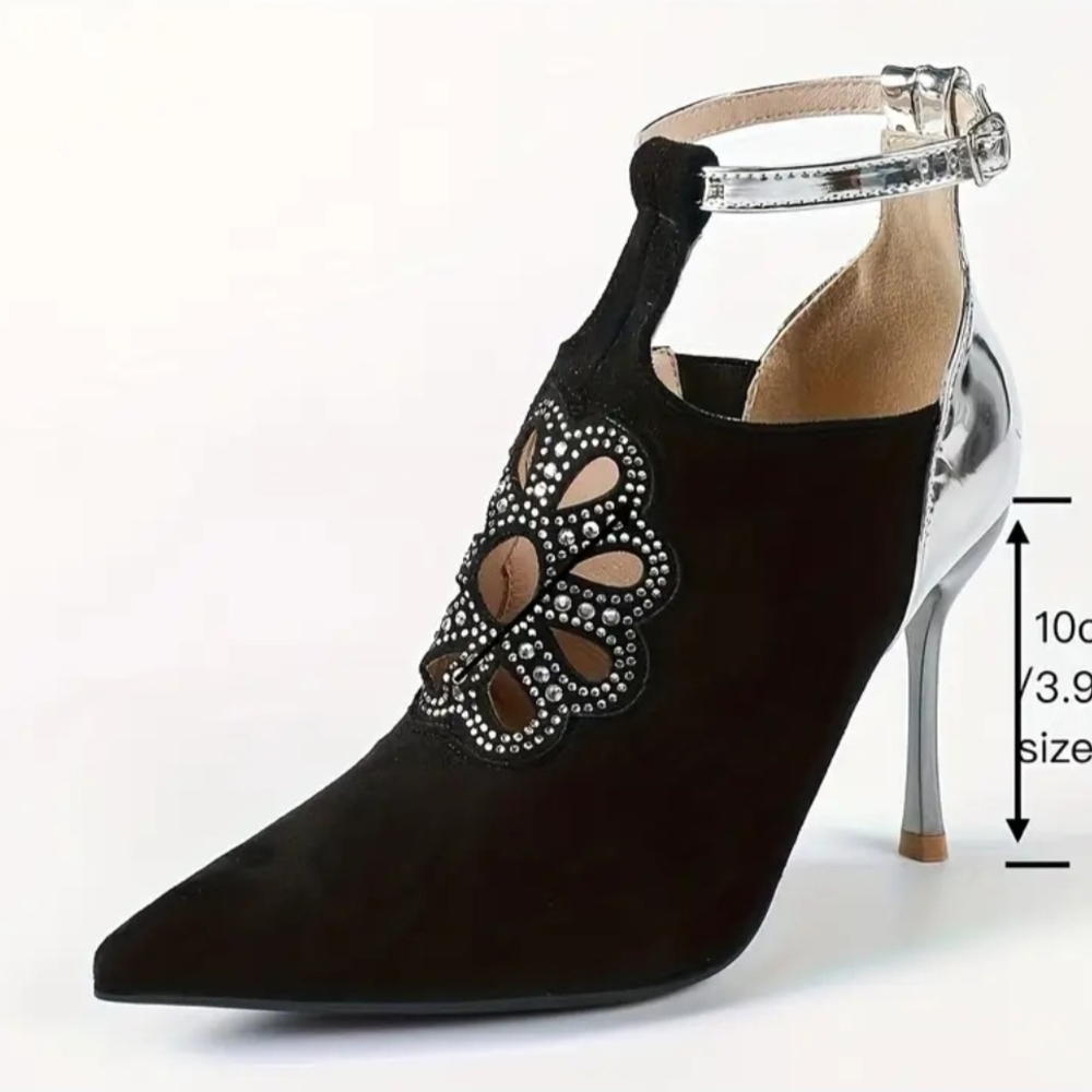 Chic Black and Silver Women's Heels - Picture 3 of 5